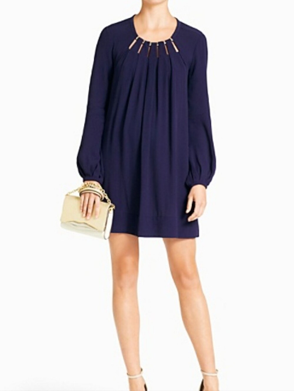Diane Von Furstenberg indigo pleat front crepe shift dress Sz 12
